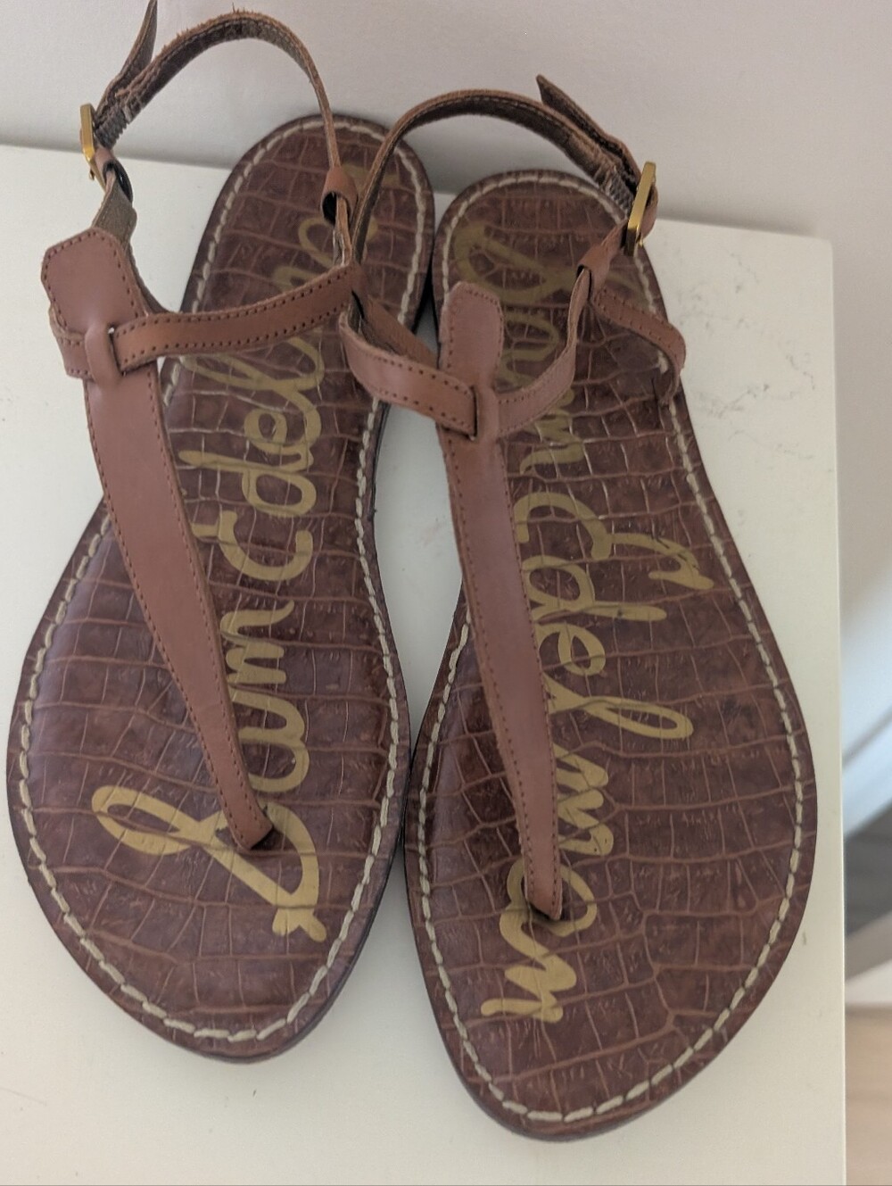 SAM EDELMAN -  Leather T-Strap Sandals